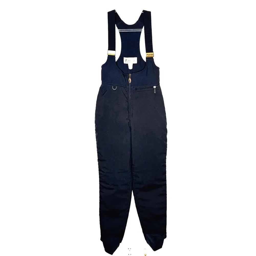 Vintage 1980s–90s Fera Black Quilted Ski Bib Overalls with stirrups 4 petite
